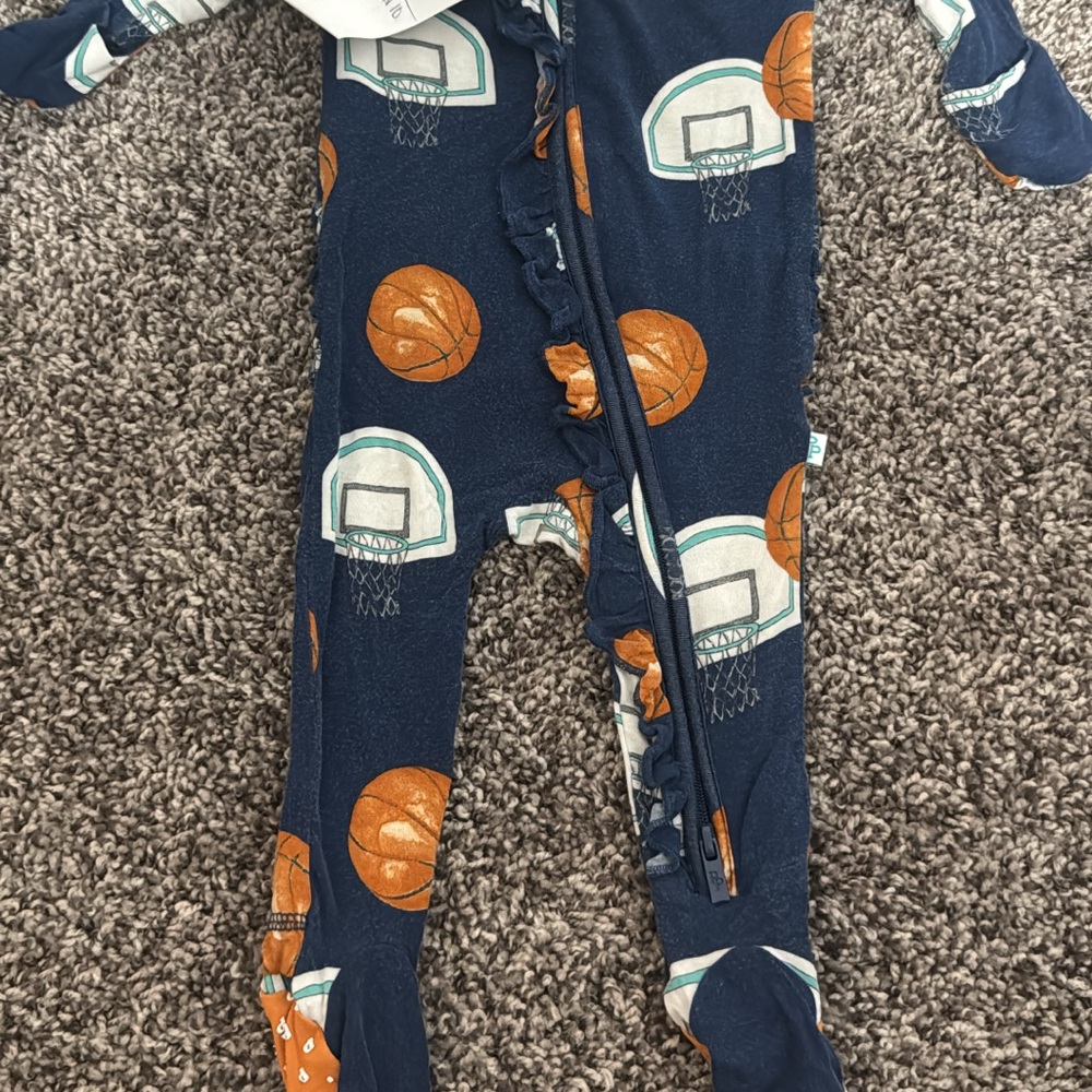 Posh Peanut Navy Basketball Print Kids Footie